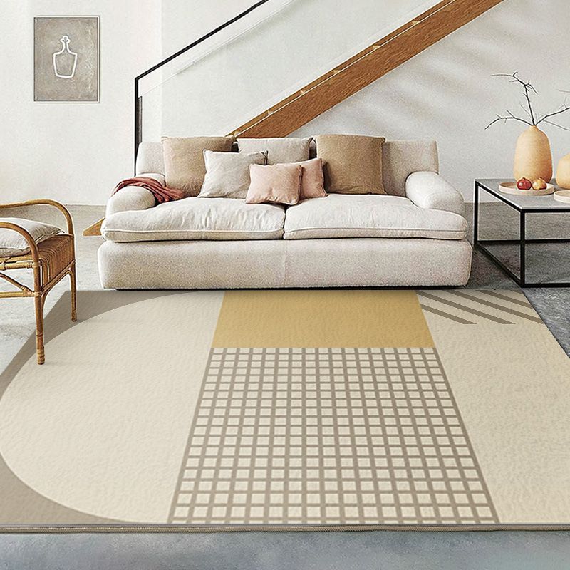 Beige Abstract Line Rug Polyester Simple Rug Washable Rug for Living Room