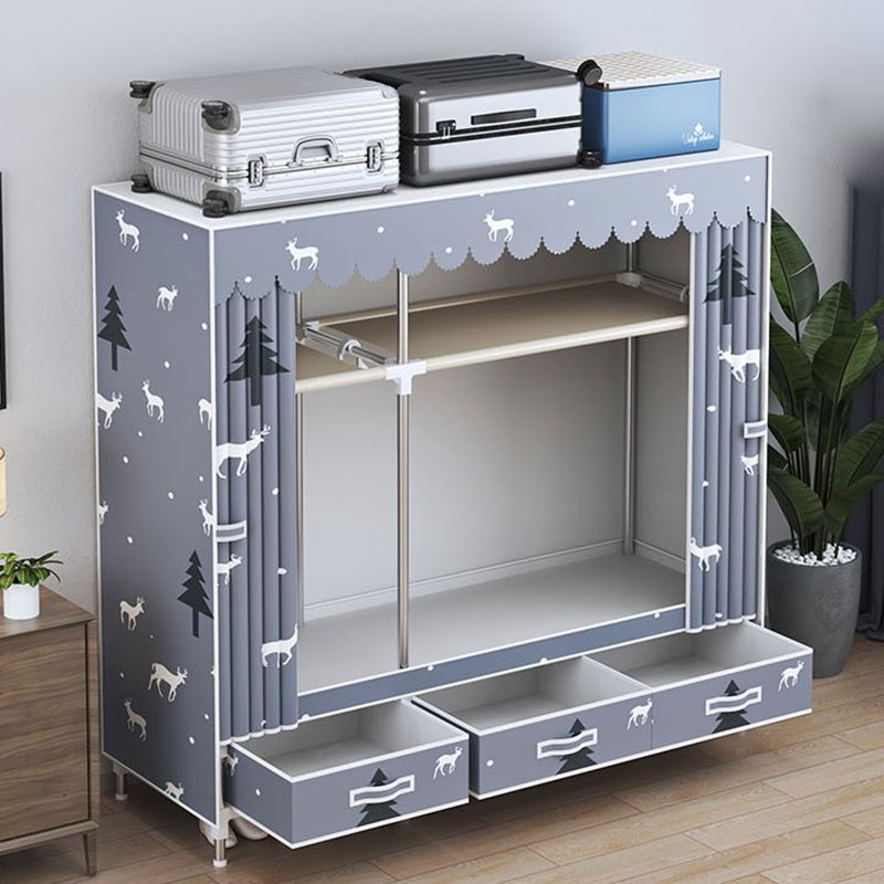 Modern Style Wardrobe Armoire Silver Steel Frame Wardrobe with Drawer