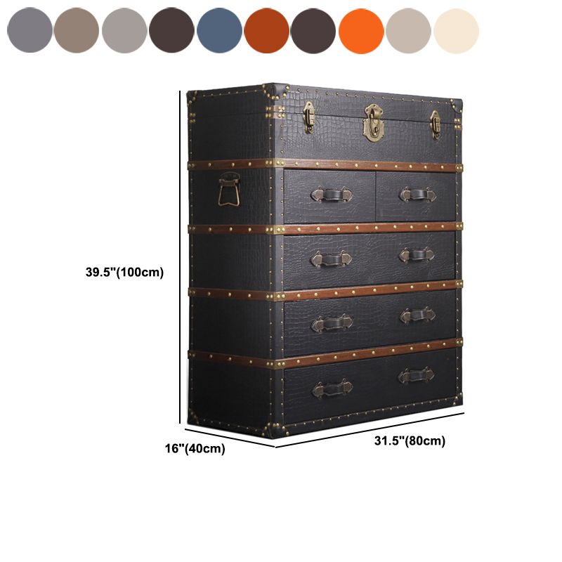 Rustic Leather Chest Vertical Chest with Drawers for Bedroom