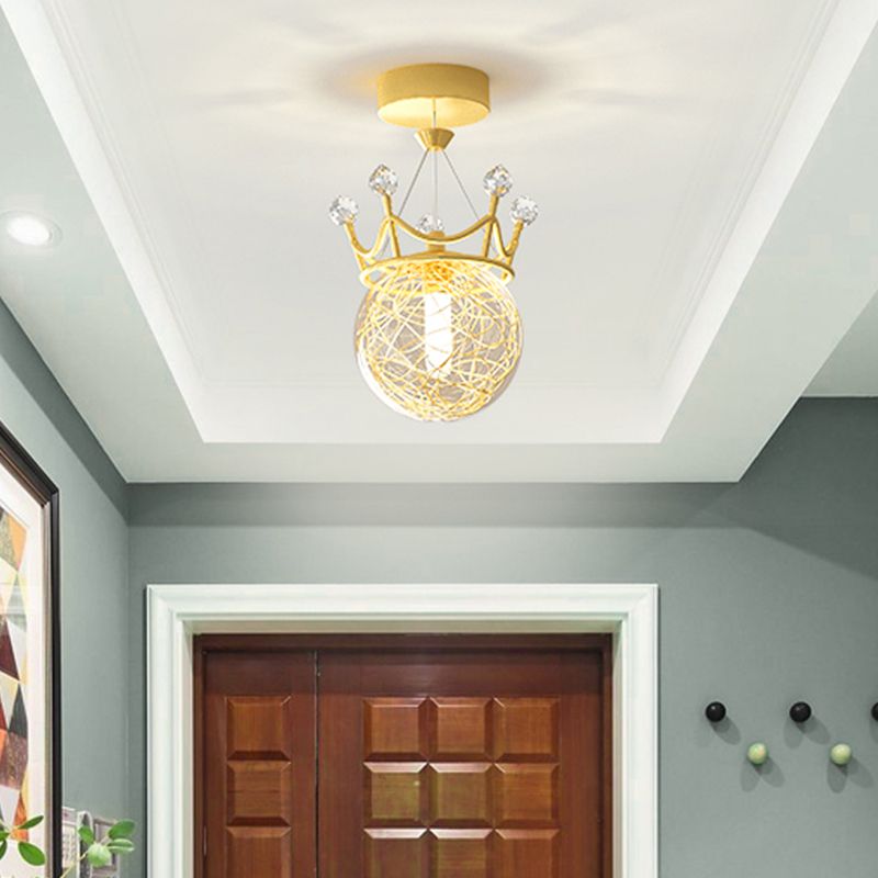 Contemporary Crown Flush Light Fixture Glass 1 Light Flush Mount Lamps in Gold