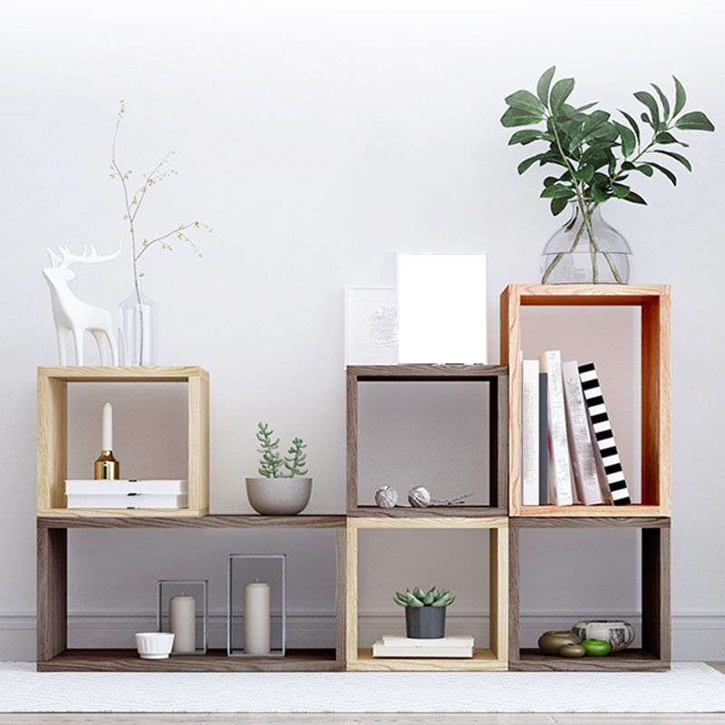 Open Back Cube Bookshelf Solid Wood Contemporary Bookcase for Home