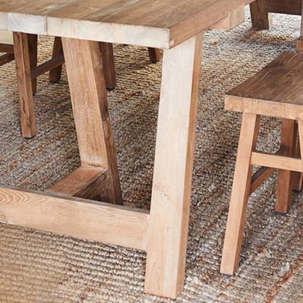 Mesa de comedor de madera de pino Mesa rectangular moderna con base de pedestal doble
