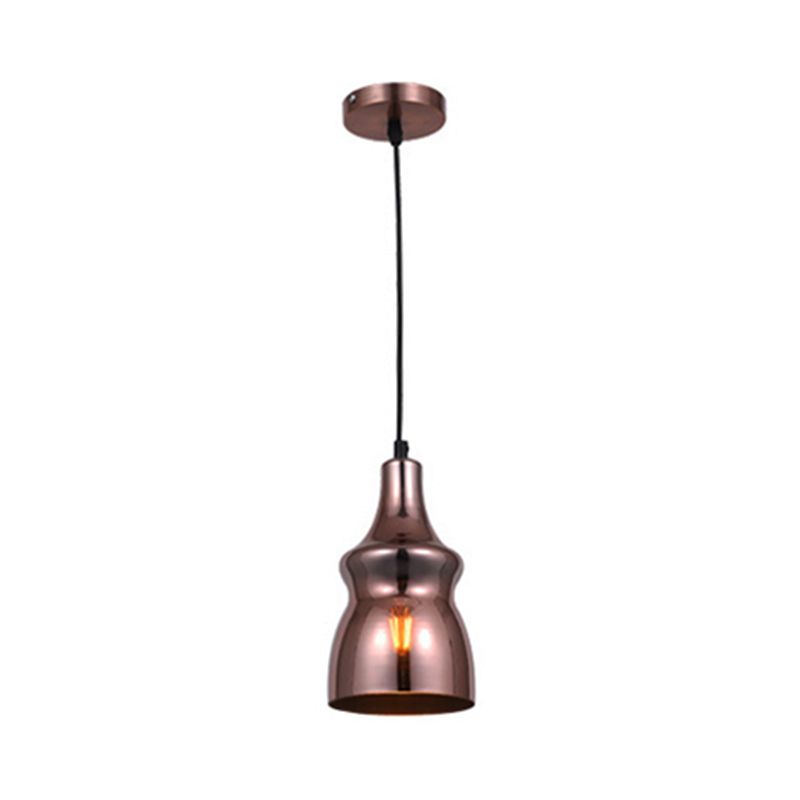 Copper Modern Ceiling Light Fixture with Gourd/Bell/Urn Mirror Glass Shade 1 Light Suspension Pendant Light for Dining Room