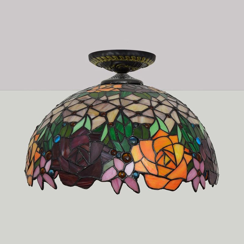 Bronze Rose/Blume Deckenlampe Tiffany 1 Birne Multicolored Buntglas-Unterputz Beleuchtung