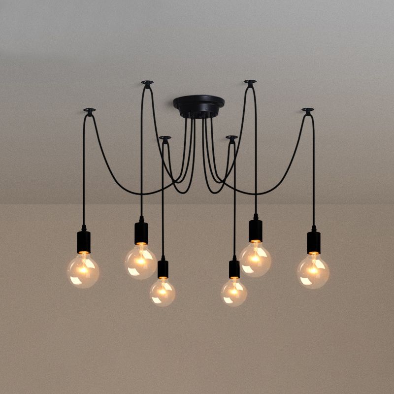 Zwart industrieel hanglamp, industriële metalen hanglamp met een lang touw