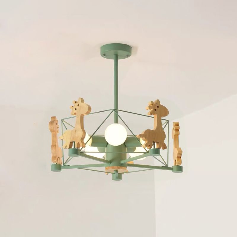 Giraffa lampadario cartone animato asilo in legno a soffitto appeso con gabbia