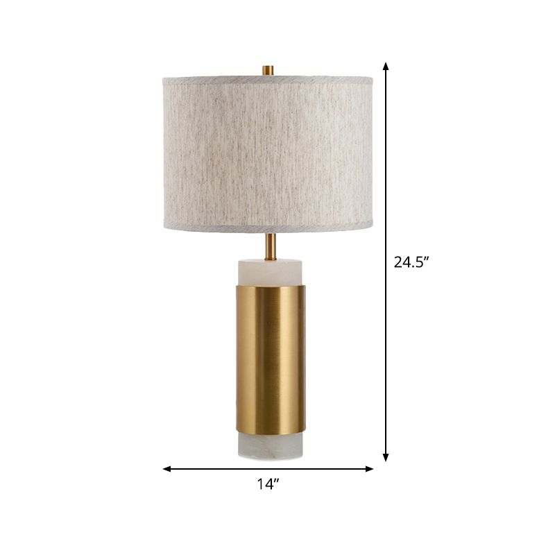 Lámpara de mesa de noche de tambor de tela Simplicidad 1 cabeza de lino iluminación de mesita de noche de metal para dormitorio