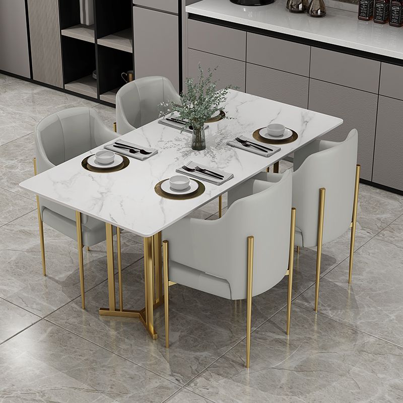 Sintered Stone White Dining Table Traditional Luxury Dining Table with Metal Base