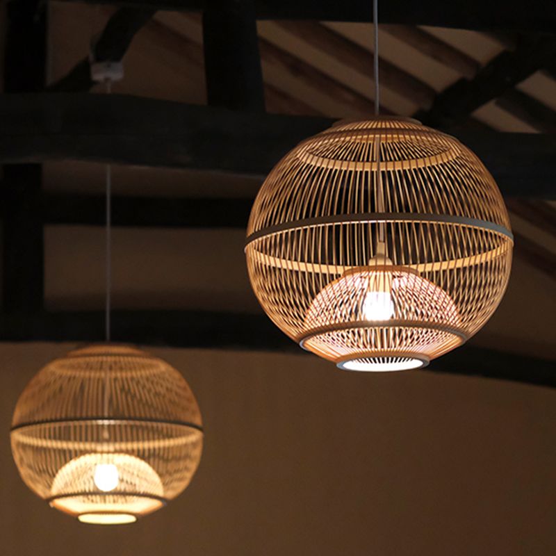 Modern Simple Bamboo Hanging Lamp Ball Shape 1 Light Bamboo Pendant Light for Living Room