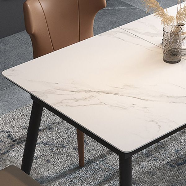 Mesa de comedor industrial extensible rectángulo Mesa de piedra sinterizada blanca con 4 piernas negras