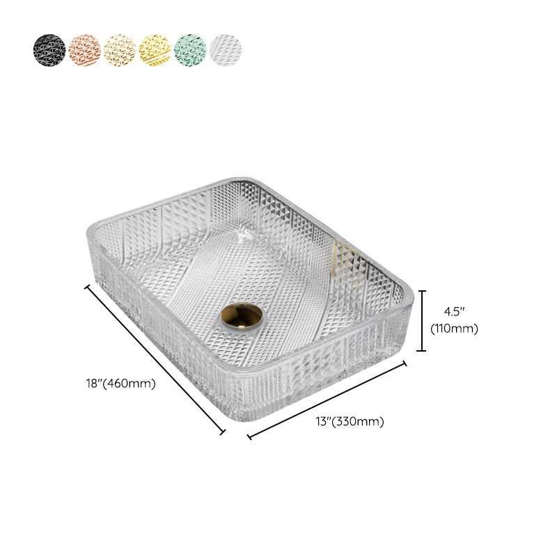 Contemporary Bathroom Sink Pop-Up Drain Glass Solid Color Rectangular Vessel Sink