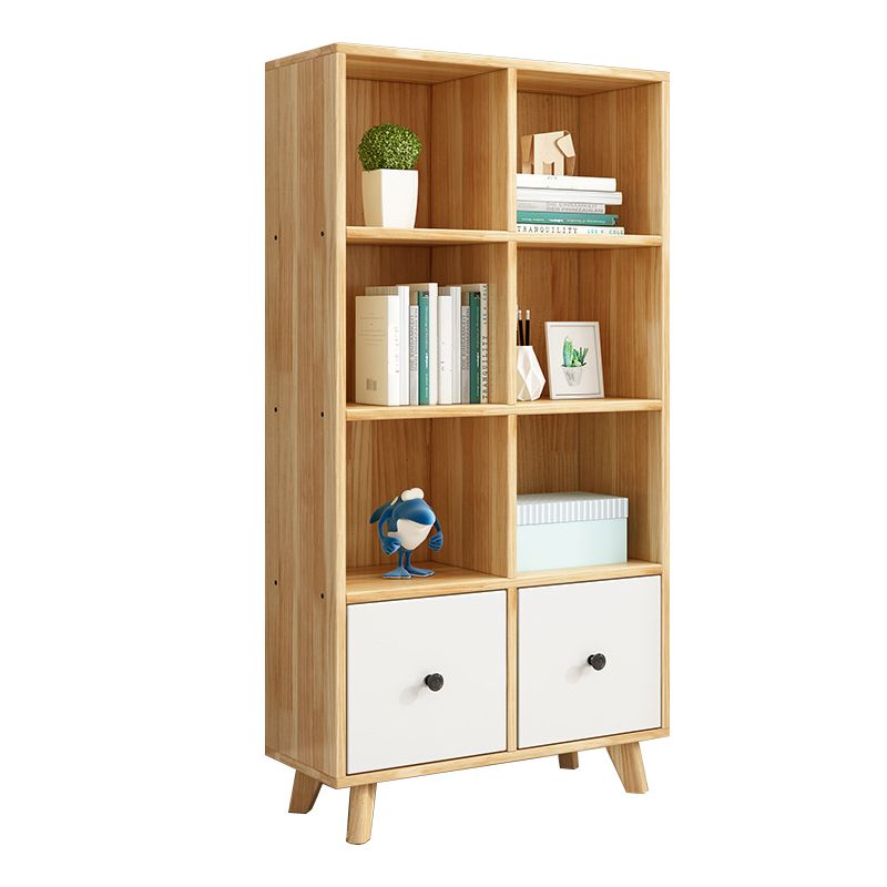Contemporary Natural Accent Chest with 2 Drawers and Shelves in Pine Wood