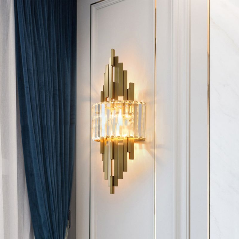 2-Light Modern Golden Wall Mounted Sconce Unique Crystal Wall Light for Foyer