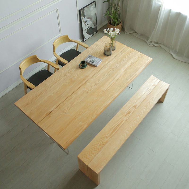 Pine Solid Wood Dining Table Rectangle Dining Table with Double Pedestal Base