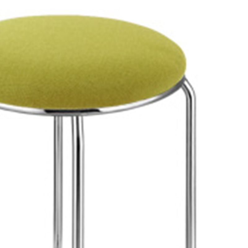 Linen Blend Ottoman Metal Frame Round Upholstered Contemporary Solid Pouf