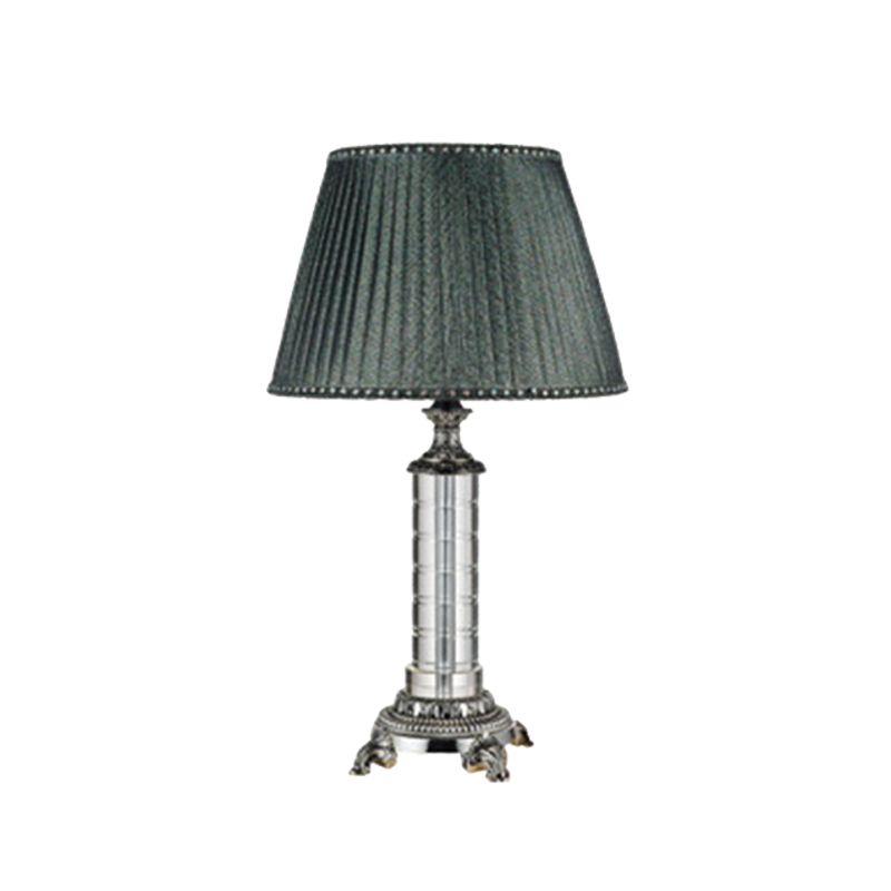 Geplooide stoffen tafellamp Moderne 1-kops groene bureaulamp met gesneden bronzen metalen voet