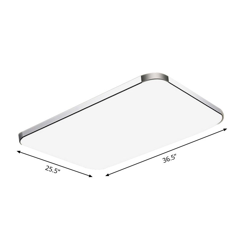 Flat Panel Flush Ceiling Light with Acrylic Diffuser Simple Style White/Silver LED Ceiling Fixture for Living Room in White, 21"/25.5"/36.5" W