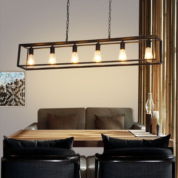 Éclairage d'îlot de cuisine industrielle Rectangle Metal Island Chandelier