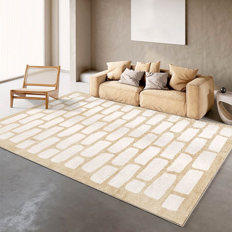 Apricot Modern Area Carpet Plain Pattern Polyester Area Rug Non-Slip Backing Rug for Living Room
