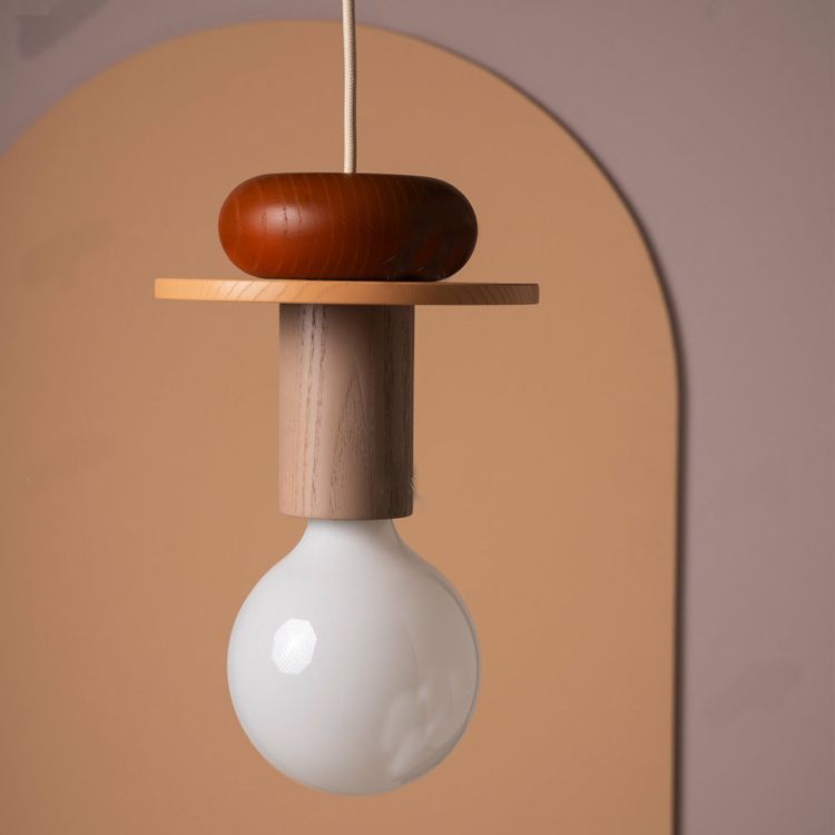 Solid Wood Small Pendant Lamp Macaron Style 1-Light Suspension Light