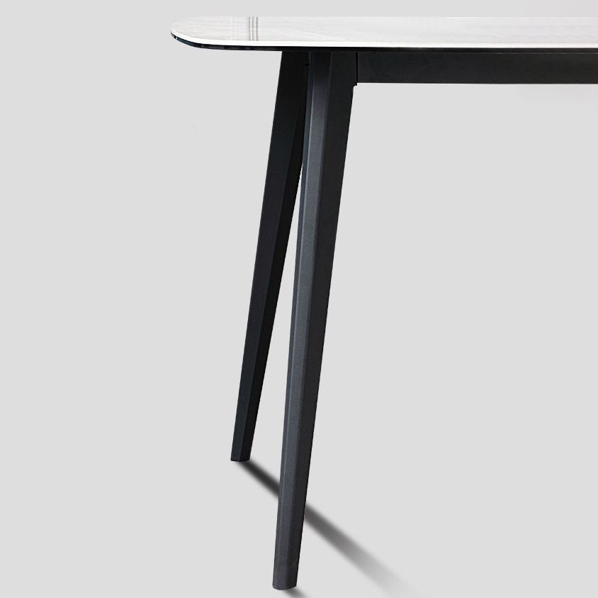 Mesa de comedor rectangular contemporánea de metal mesa de piedra sinterizada gris con patas de metal