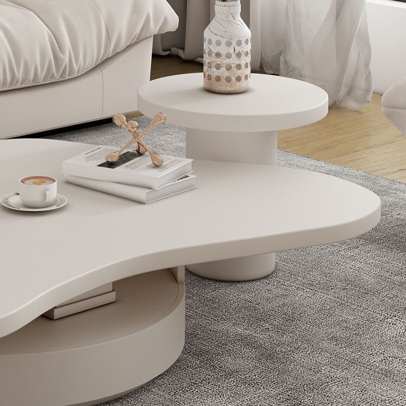 Pedestal Coffee Cocktail Table with Storage Drawers White Wooden