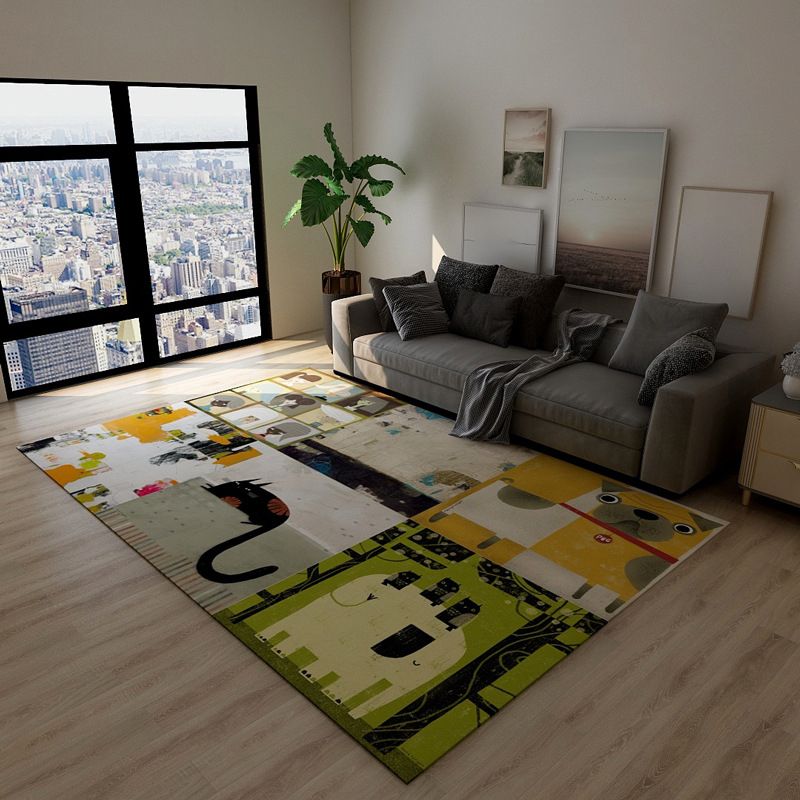 Nordic Style Yellow Washable Polyester Rug Area Rug with Abstract Design for Parlor