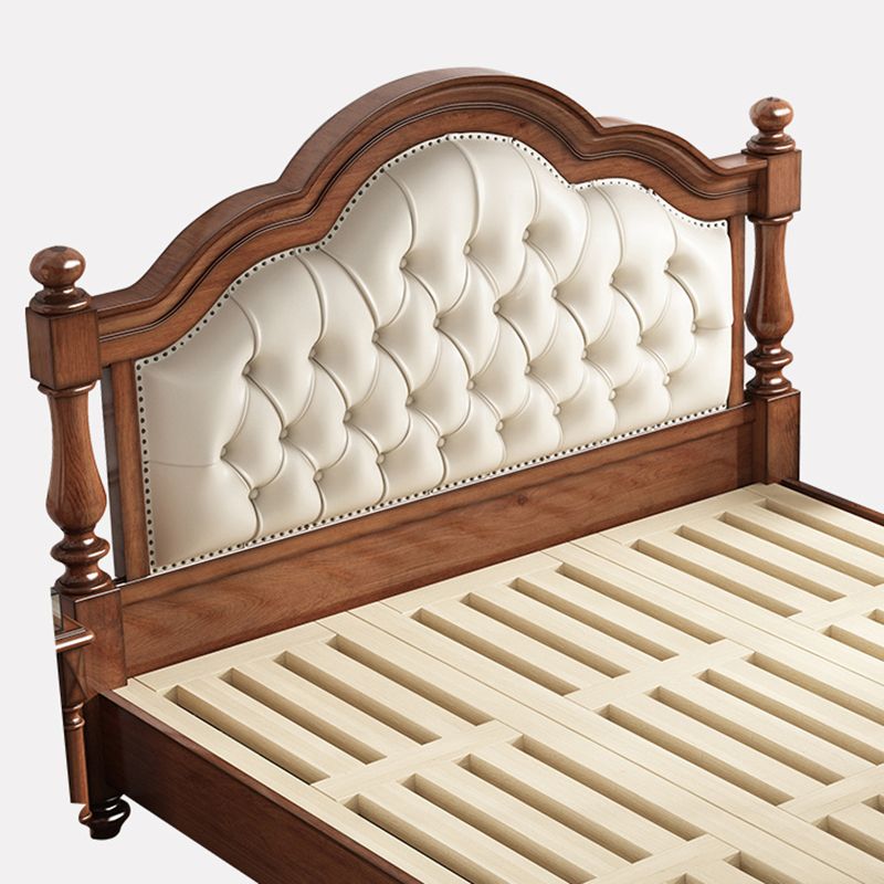 Mid-Century Modern Standard Bed Solid Wood Panel Bed with Upholstered Headboard