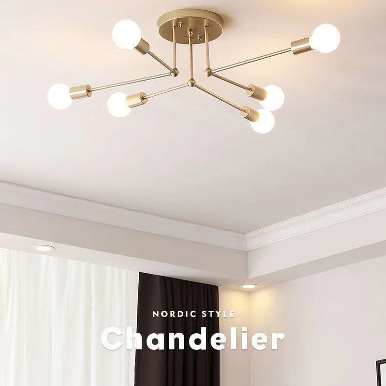 Metallic Semi Flush Light Fixtures Exposed Bulb Modern Bedroom Ceiling Flush Mount Lights