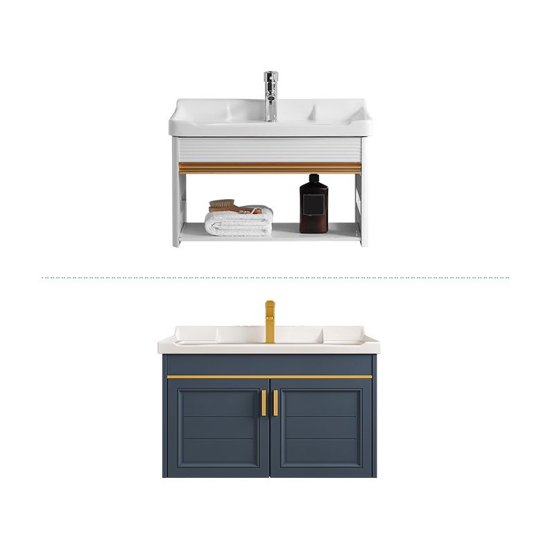 Modern Single Wall Mount Vanity Blue Ceramic Top Sink Vanity