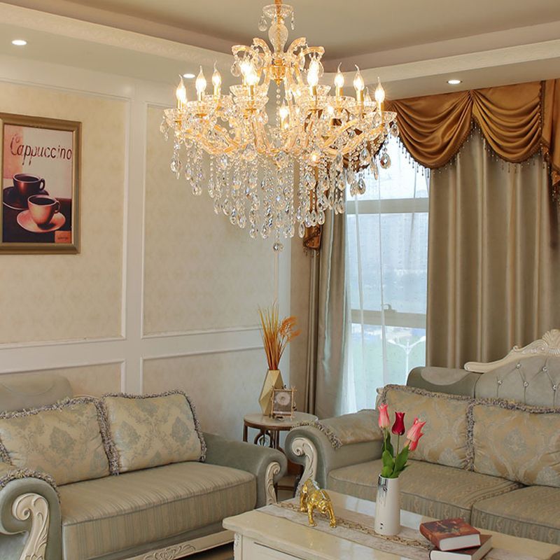 Teardrop Chandelier Light Fixture Modern Hand-Cut Crystal 10 Heads Gold Suspension Pendant for Living Room