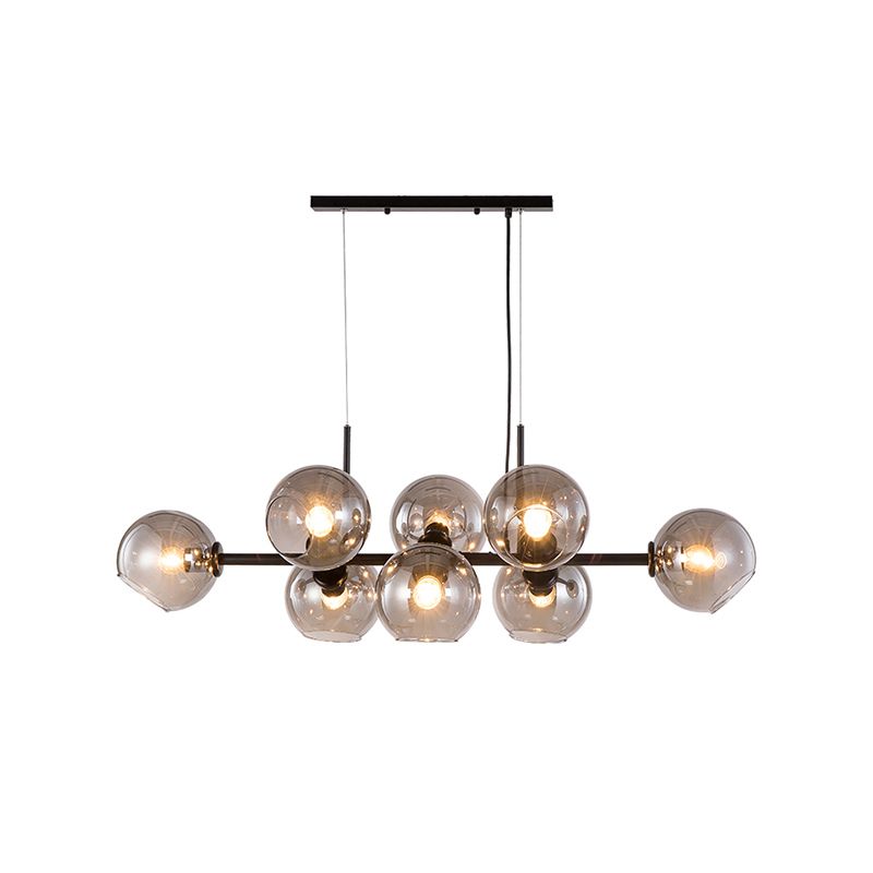 Moderne Metal Island Leuchten 8-Kopf-Restaurant Hanging Lamps mit Globe Glass Shade