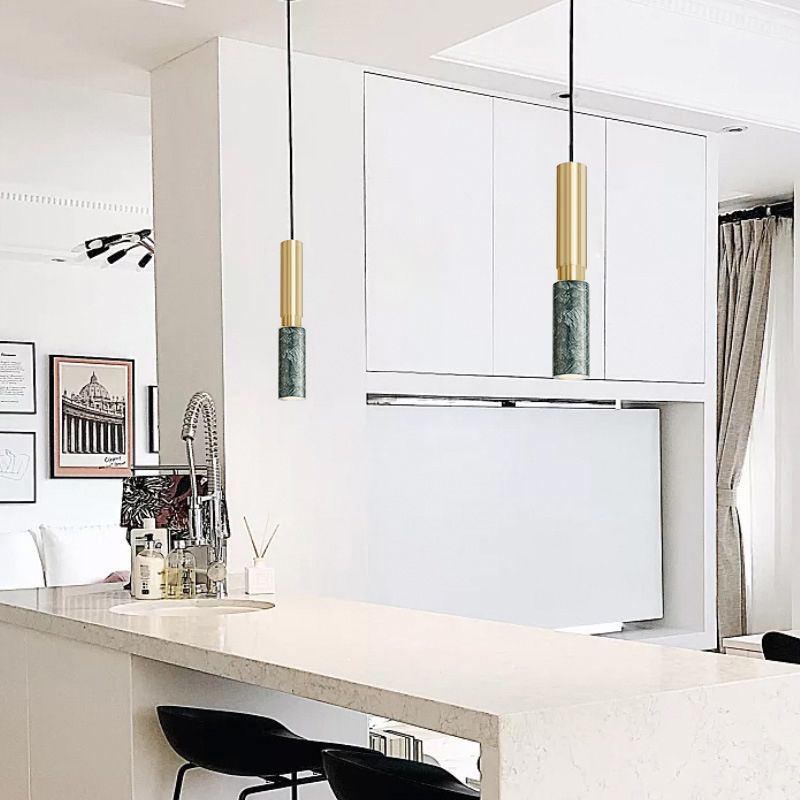 Tubular Stone Pendant Light Fixture Postmodern 1 Bulb Hanging Lamp for Bedroom