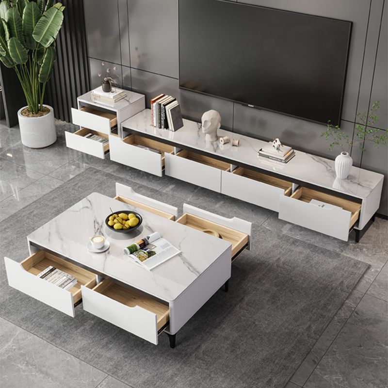 4 Legs Coffee Cocktail Table with 4 Storage Drawers Slate Top