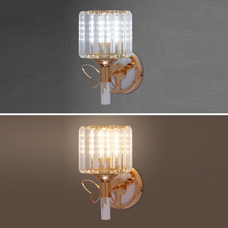 Rose Gold Small Wall Lighting Minimalist 1-Light Prismatic Crystal Sconce for Hallway
