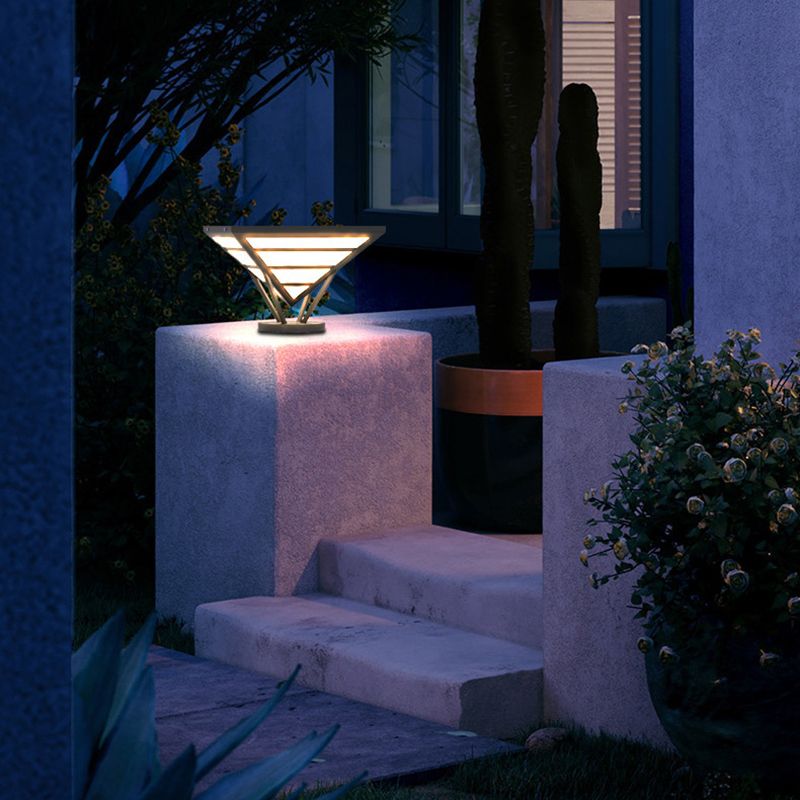 Cone Shape Metal Solar Pillar Lamp Modern 1 Light Outdoor Waterproof Light in Black