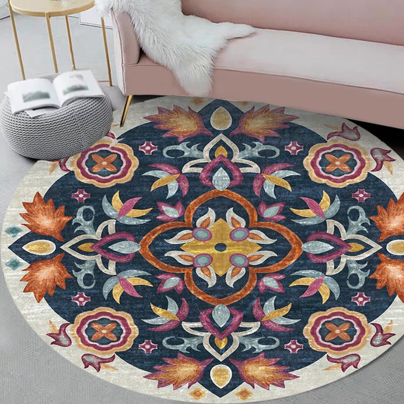 Unique Flower Pattern Rug Multicolor Moroccan Rug Polyester Pet Friendly Non-Slip Backing Washable Area Rug for Living Room