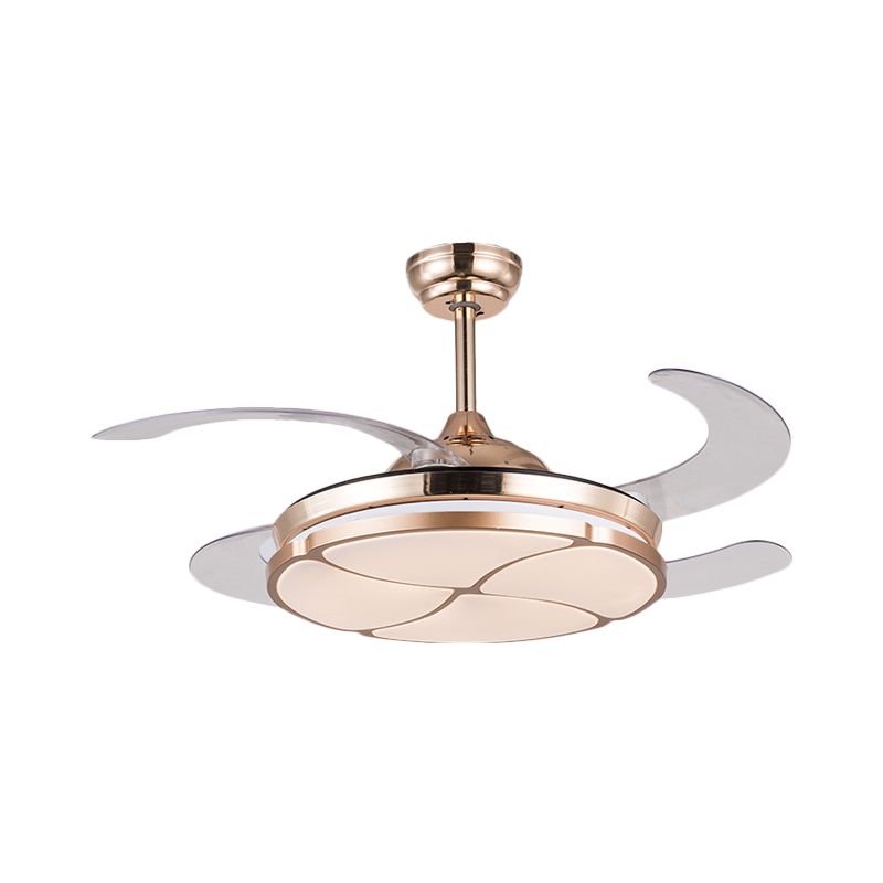 36 "brede gouden LED hangende ventilatorverlichting Minimalisme Metalen Ring 4 Duidelijke messen Semi -spoelplafondlicht voor woonkamer, afstandsbediening/muurregeling/afstandsbediening en muurregeling