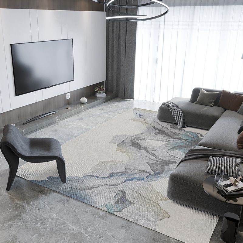 Black Modern Rug Polyester Graphic Area Rug Stain Resistant Rug for Home Decor