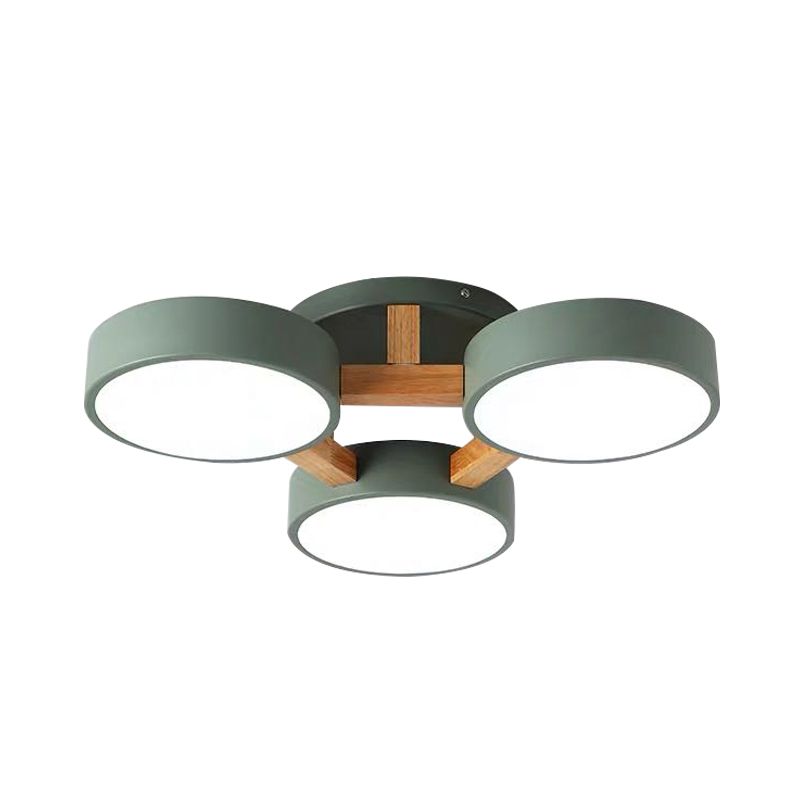 Macaron Tambor Sombra Lámpara Techo Acrílico 3/4/5 Cabezales Verde/Gris/Blanco Led Semi-Luz de techo para dormitorio