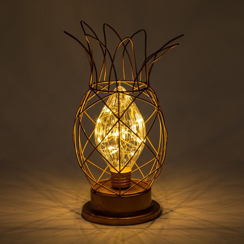 Macaron Lampada da letto a forma di ananas a forma di ananas lampada da letto a 1 luci con design a gabbia