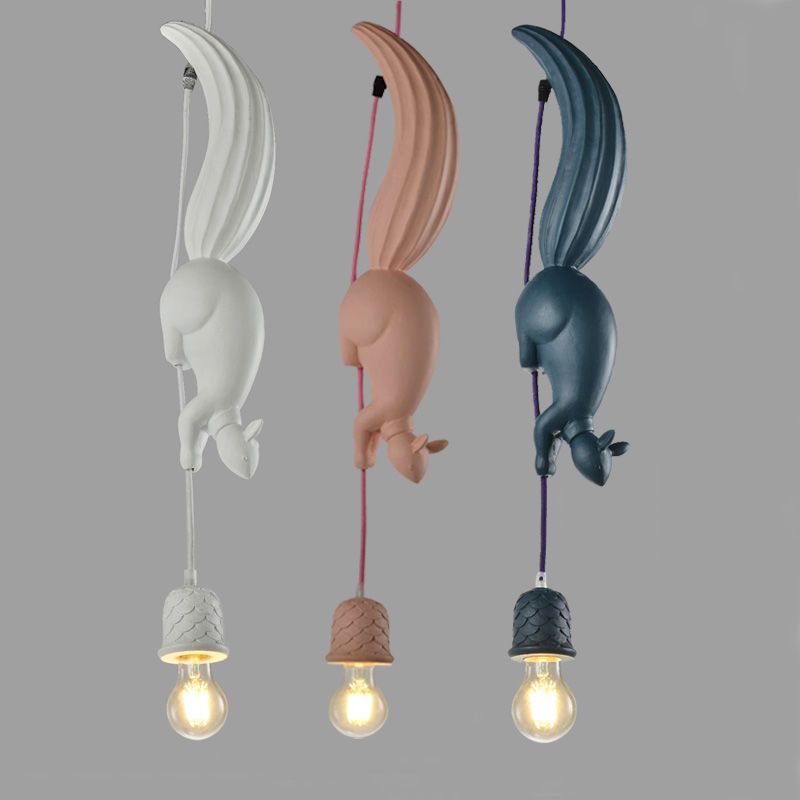 Resin Squirrel Modeling Single Bulb Hanging Light Modern Style Macaroon Pendant Lamp for Bedroom