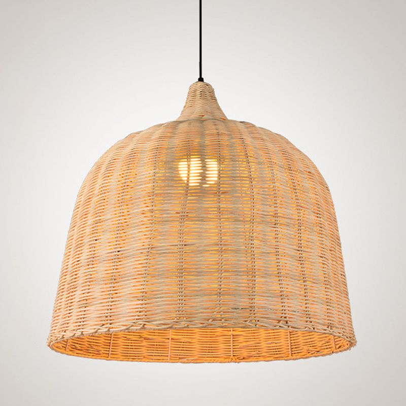 Rattan Domed Hanging Light Fixture Asia Style Pendant Ceiling Light