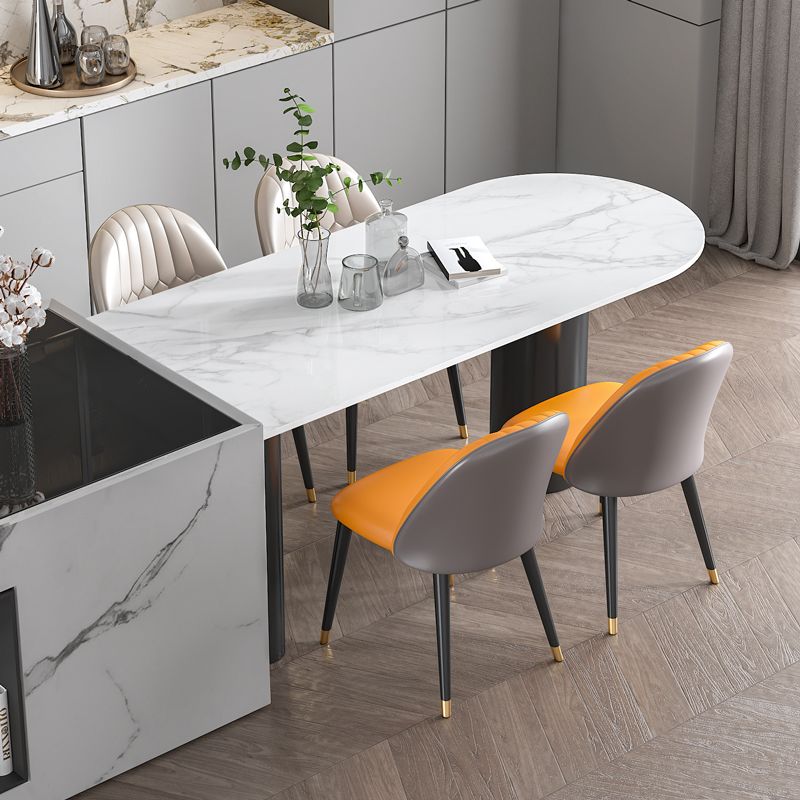 Modern Style Dining Table White Sintered Stone Dining Table with Metal Base for Kitchen