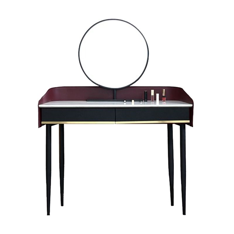 Contemporary Simple Stone Vanity Makeup Table Set with Mirror & Stool