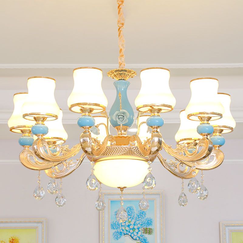 Araña colgante cónica ópalo modernista ópalo de vidrio esmerilado kit de luz colgante con acento de cristal