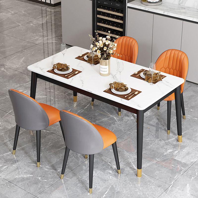 Stone Top Dining Table Rectangle Contemporary Table with 4 Black Legs