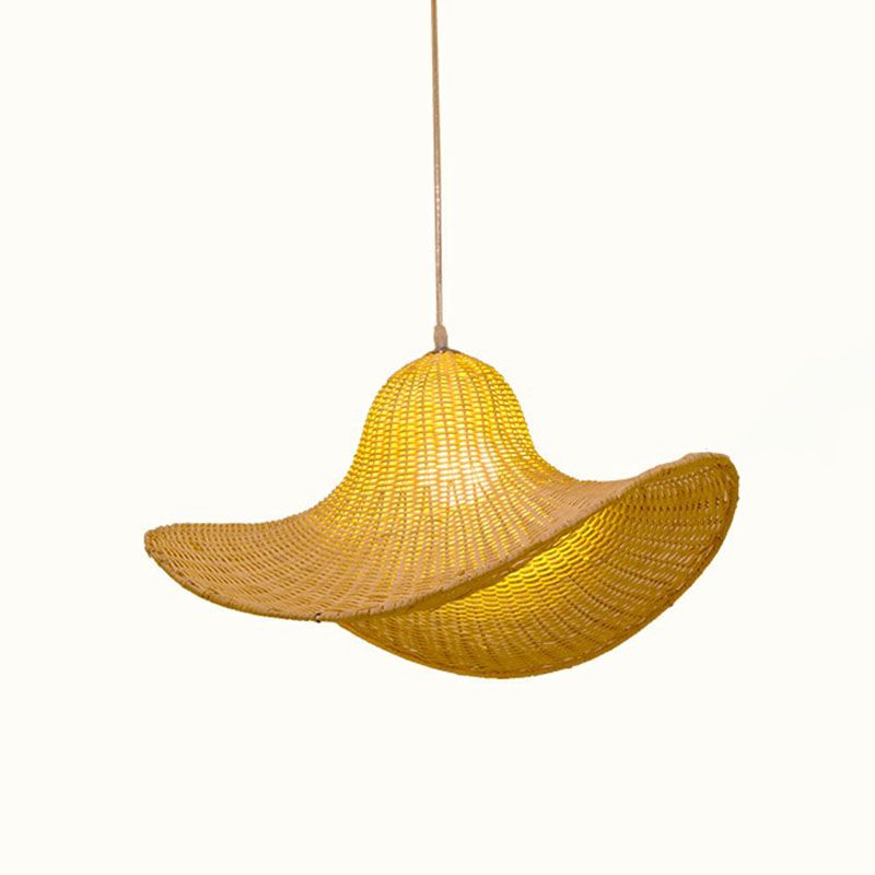 South-east Asia Straw Hat Ceiling Light Rattan Single Tea Room Hanging Pendant Light in Wood