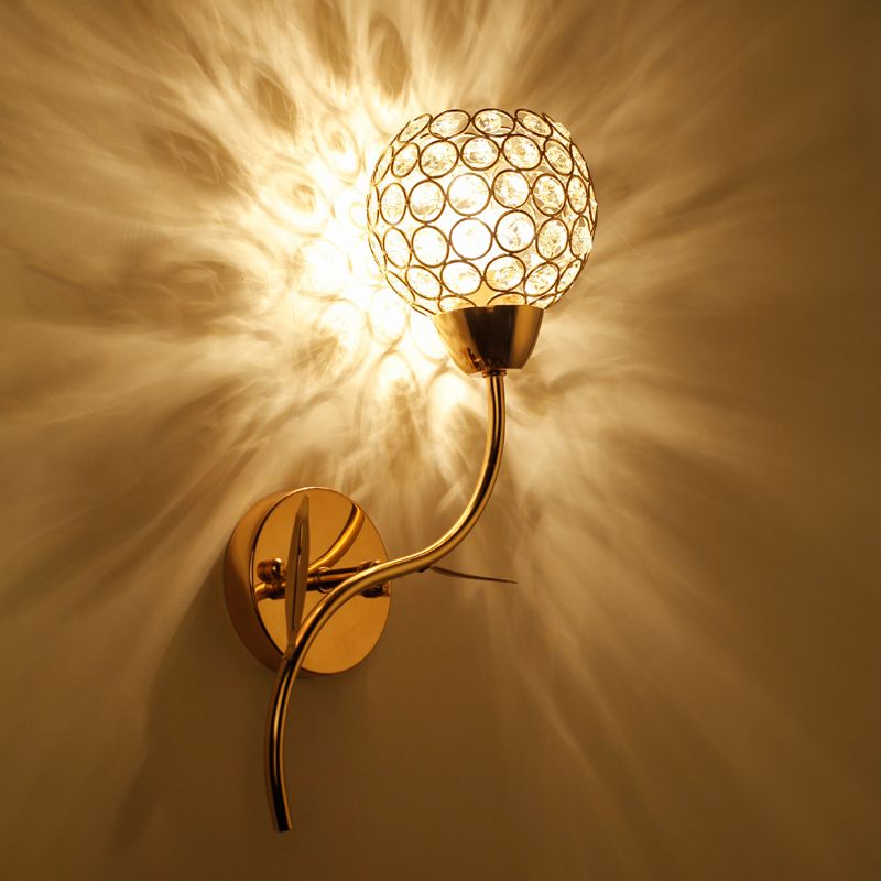 Crystal Ball Shaped Sconce Lighting Contemporary Gold Finish Wall Light for Living Room