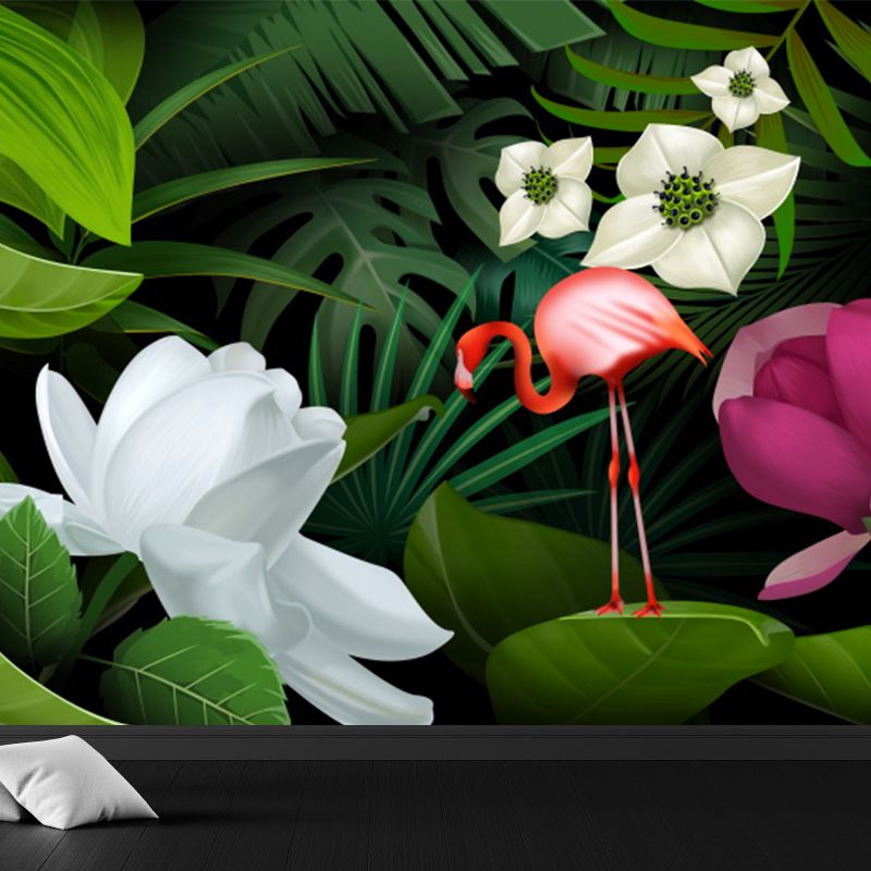 Tropicas Ducked Flamingo Mural Decal Green Wild Botanical Landscape Wall Covering
